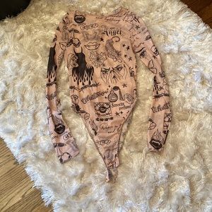 Mesh bodysuit nude color with art